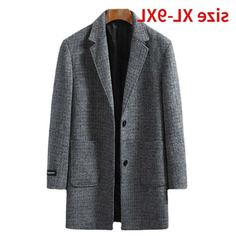 Arrival Blends New Men's Wool Fashion Autumn and Winter Plaid Windbreaker Men's Woolen Overcoat Suit Collar Plus Size XL2XL3XL4XL5XL6XL7XL