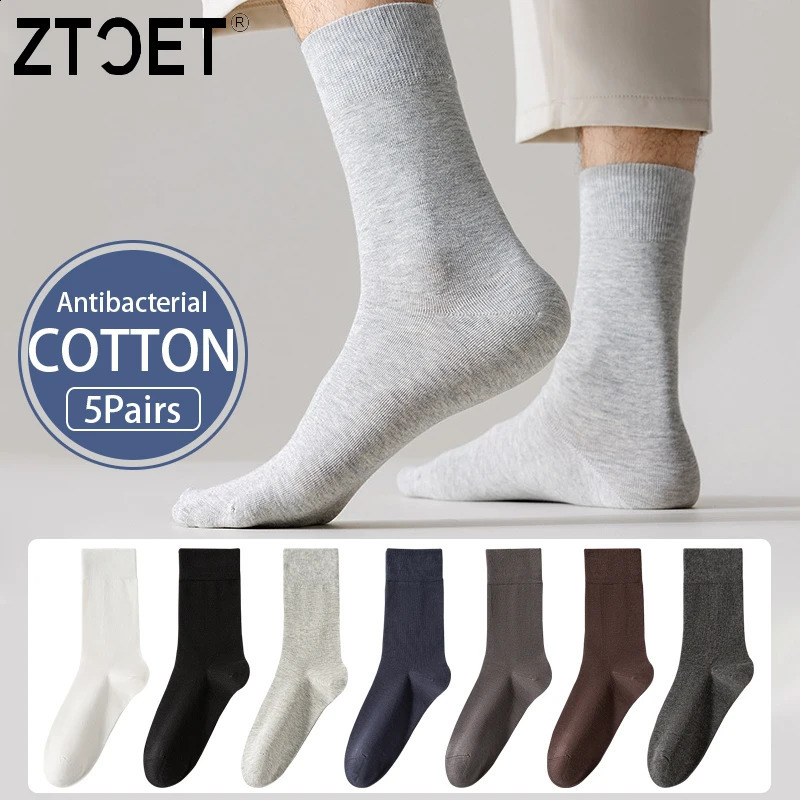 5Pairs High Quality Mens Combed Cotton Socks Boneless suture Casual Breathable Black White Business Male Long Sock EU3945 26921