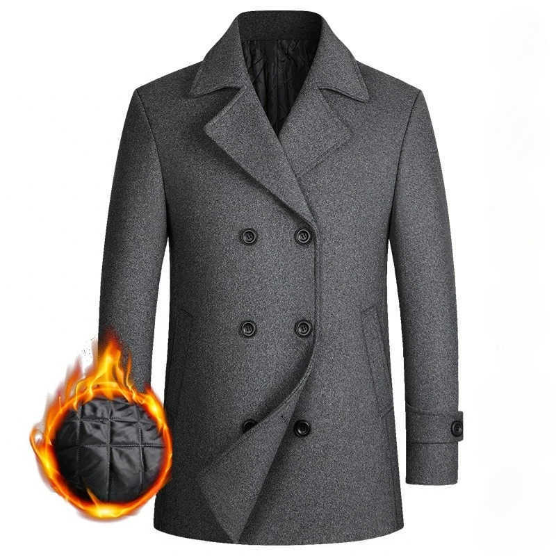 Wool Blends 2026 Men's Men's Double Breasted Wool Blend Overcoat Winter Thick Warm Cashmere Trench Coat Long Jacket Business Casual Peacoa