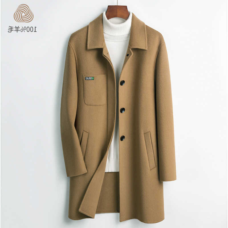 Blends Light Men's Wool men's wool coat autumn and winter new double-sided woolen coat mid-length fashionable lapel nylon windbreaker D260