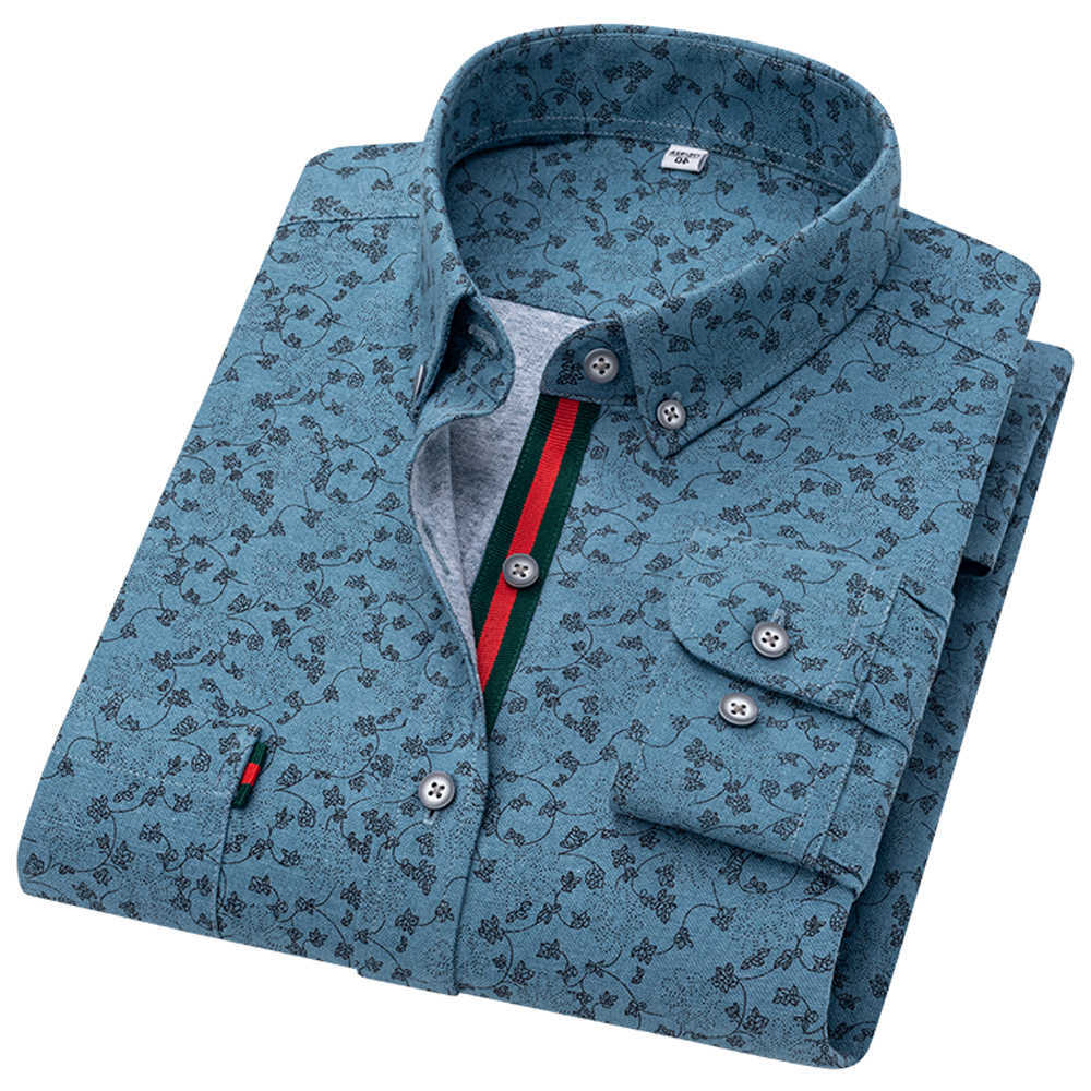 Stylish Shirts Men's Men's Casual Floral Print Button-Up Collar Dress Shirt with Stripe Placket Holiday Style 100% Cotton Long Sleeve Oxfo