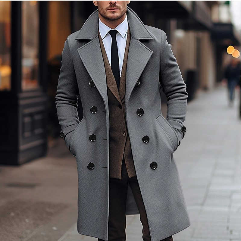 Winter Men's Wool Blends Autumn Men's Woolen Coats Business Casual Fashion Double Breasted Long Woolen Trench Male England Style Wool Blen