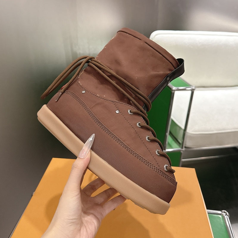 Women Platform Heels Ankle Boots Designer Silk Suede Canvas Western Snow Boot Lace Up Outdoor Leisure Shoes With Dust Bags Casual Shoes Rubber Sole