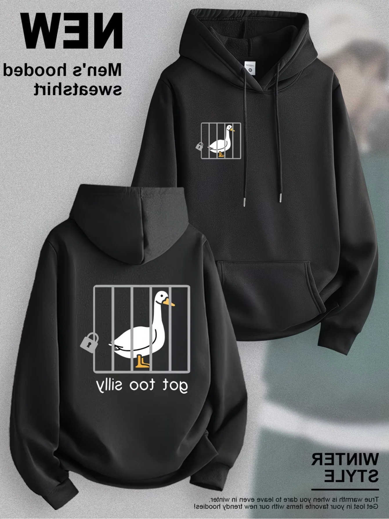 Men Men's Hoodies Retro Sweatshirts Oversized Hoodie Autumn Winter Cartoon White Jail Cage Got Too Silly Graphic Daily Casual Hooded Sweatshirt