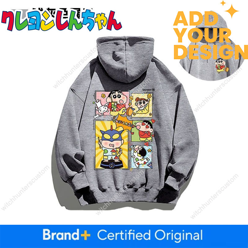 Silver fox fleece, Japanese-style retro, cute Crayon Shin-chan print, hooded sweatshirt, trendy couple's outfit, casual autumn/winter top for w