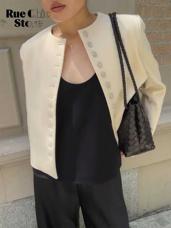 Women's Jackets Casual White Open Front Jackets Women Chic Solid Round Neck Long Sleeves Loose Fit Blazer Autumn 2026 Lady Daily Commuter Wear