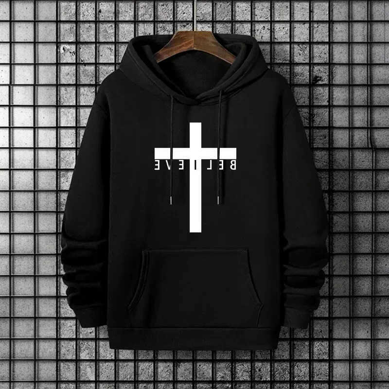 Jesus Men's Hoodies Cross Sweatshirts Printed Men Hoodies Urban Casual Streetwear Fashion Hooded Sweatshirt Male Trendy 2026 Autumn Winter Hood