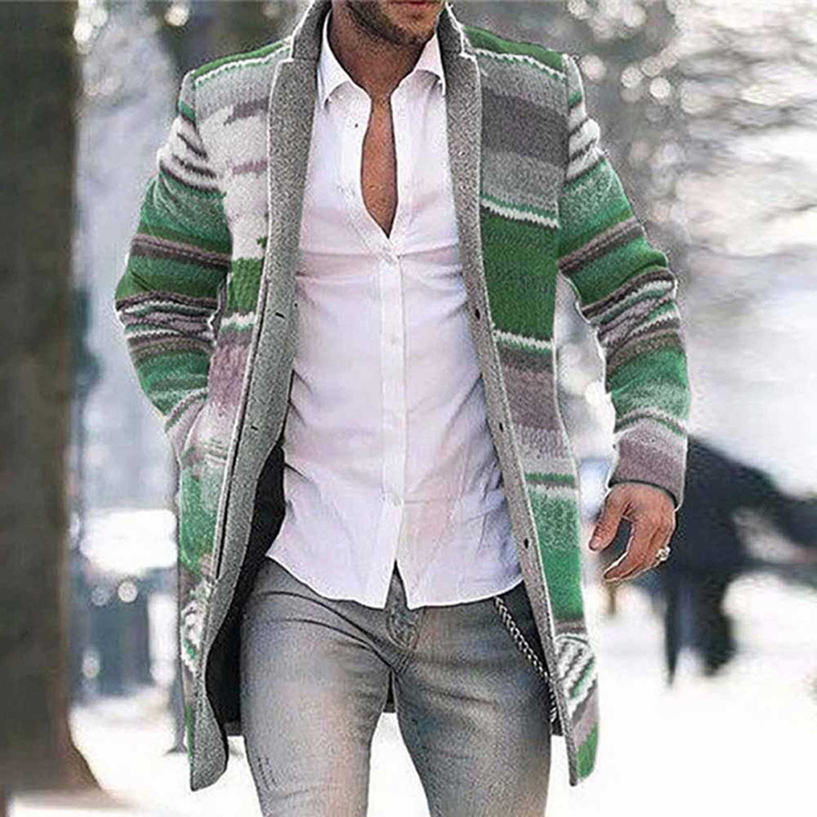 Fashion Men's Wool Blends Winter Wool Blends Coats Men's Jackets Thick Long Sleeve Cardigan Coat Warm Stand Collar Fall Tide Casual Windbr