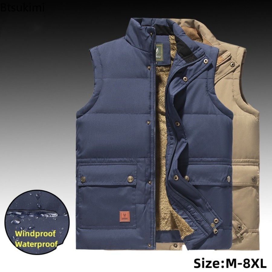 Plus Size 8XL Men's Warm Waistcoats 2026 Fashion Casual Outdoor Windproof Vest Jackets Autumn Winter Plush Waterproof Vests Male J260921