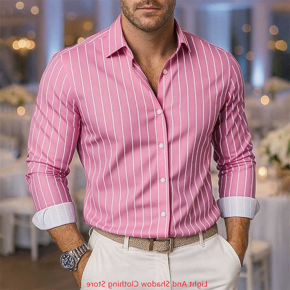 Hot Men's Casual Shirts Men's Selling Striped Shirt Fashionable Business Casual Long Sleeved Shirt Comfortable and Soft Printed High-Quali