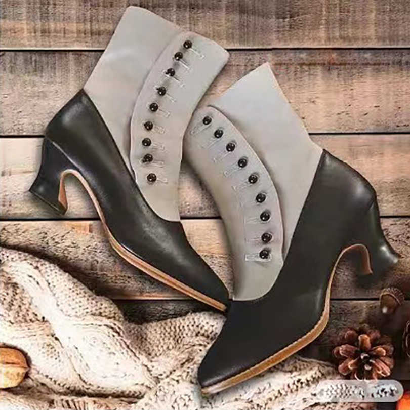 Botas de mujer SLIP-ON de colores mezclados, botas cortas con tacones irregulares puntiagudos, botines de otoño de tendencia callejera con perlas re