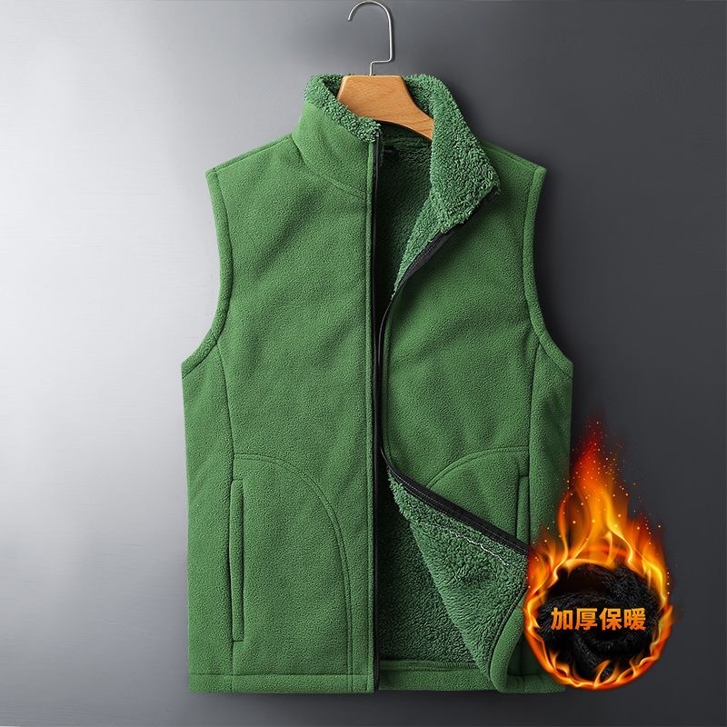 2024 Autumn and Winter New Fashion Solid Color Plus Fleece Thickened Thermal Vest Men's Casual Loose Comfortable Large Size Coat J260921