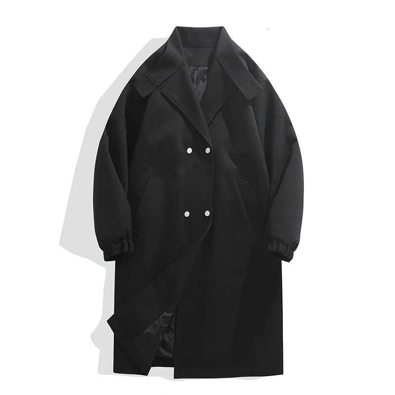 New Blends 2025 Men's Wool Korean Style Long Trench Men Fashion Turn Down Collar Solid Coats Male Autumn Winter Double Breasted Casual Windbrea