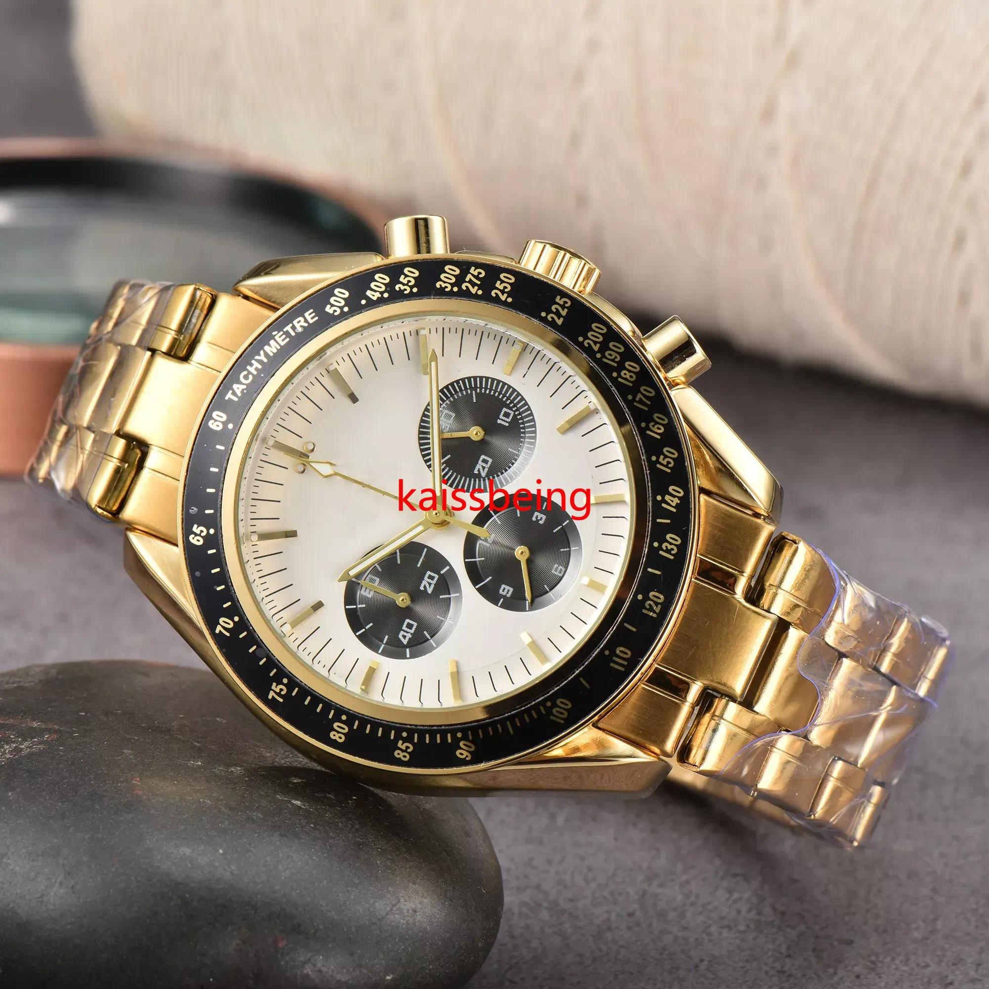 New Luxury Mens Six Needle Multifunction Timekeeping Quartz Wrist Watch Solid Band Calendar Function Watches