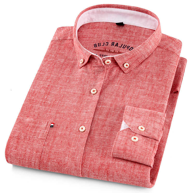 Casual Shirts Mens Solid Men's Button-Down Collar Dress Shirt - Breathable Cotton-Linen Blend - Long Sleeve Slim-fit - Spring Summer Casual Chi
