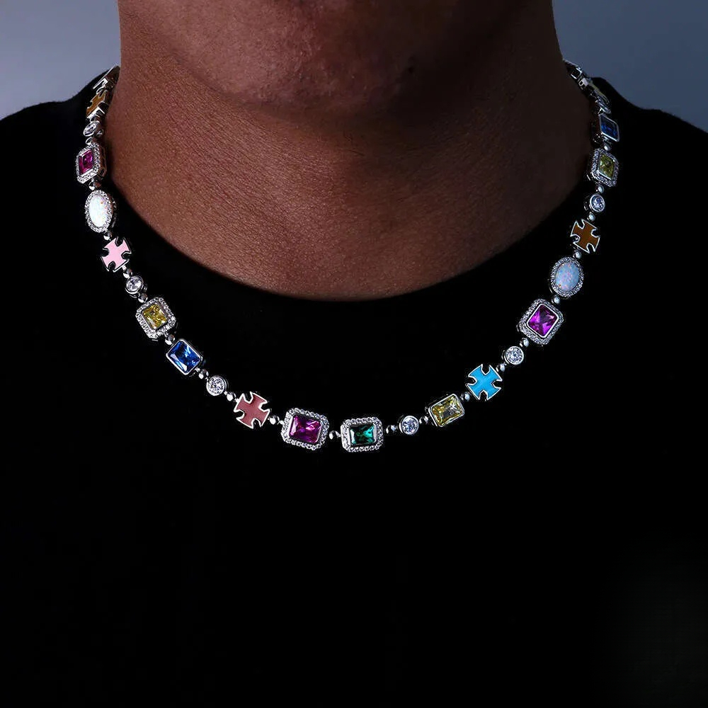 Necklaces Designer for women Luxury Jewelry men Multicolor Gem Stone Enamel Cross Chain Gold Plated Big Gemstone Daily outfit Necklace