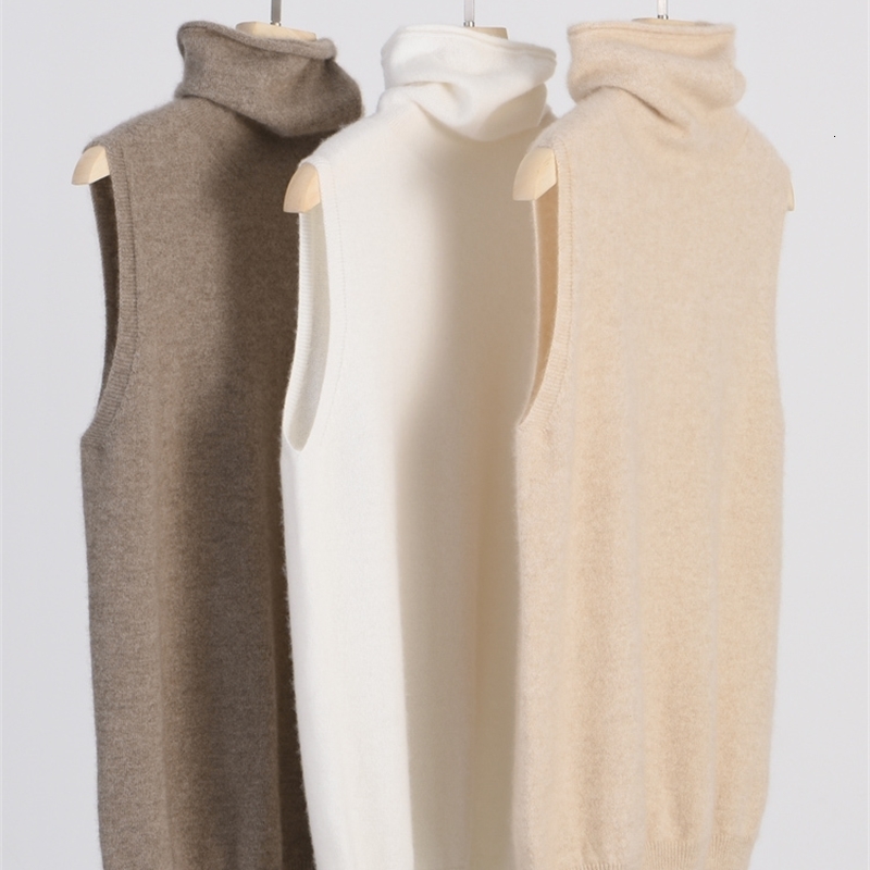 Women 100 Merino Wool Sleeveless Pullovers Turtleneck Sweater Waistcoat Knitwear Spring Autumn Winter Fashion Vest Tops y260914