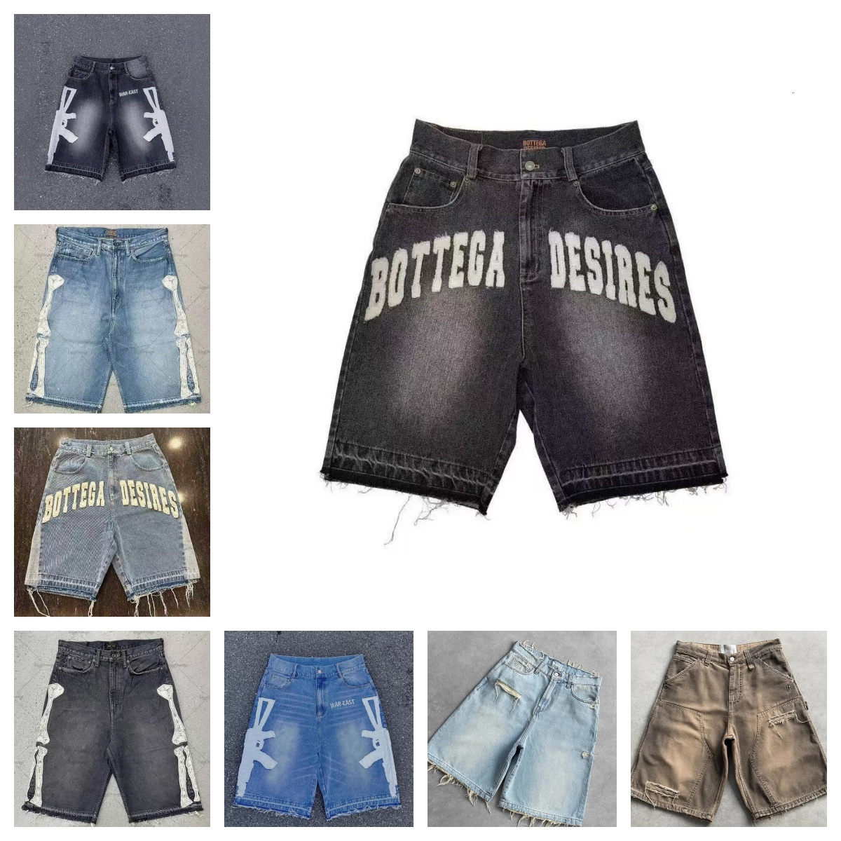 KAPITAL Retro Bone Denim Shorts Men Blue Dyed Loose Rivet Inlaid Gemstone Y2K Oversized Cotton Jeans Jorts q9