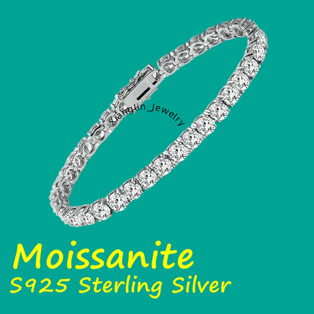 Factory Price S925 Sterling Silver 3/4/5mm D Color VVS1 Moissanite Diamond Tennis Bracet for Men Women with GRA