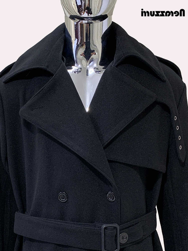 Autumn Men's Nerazzurri Wool Blends Winter Long Oversized Black Warm Woolen Coat Men Belt Chic Designer Clothes Wool Blends Overcoat 2024 D2609