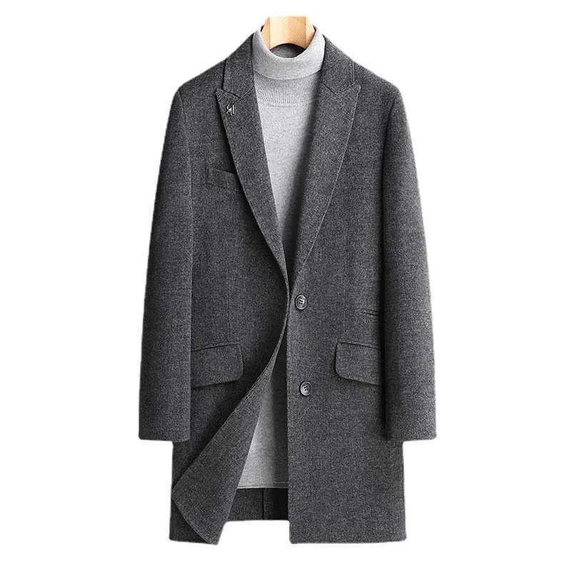 Arrival Men's New Wool Blends Fashion Autumn and Winter Handmade Double-sided Woolen Overcoat Men's Medium Long Suit Collar Casual Coat Si