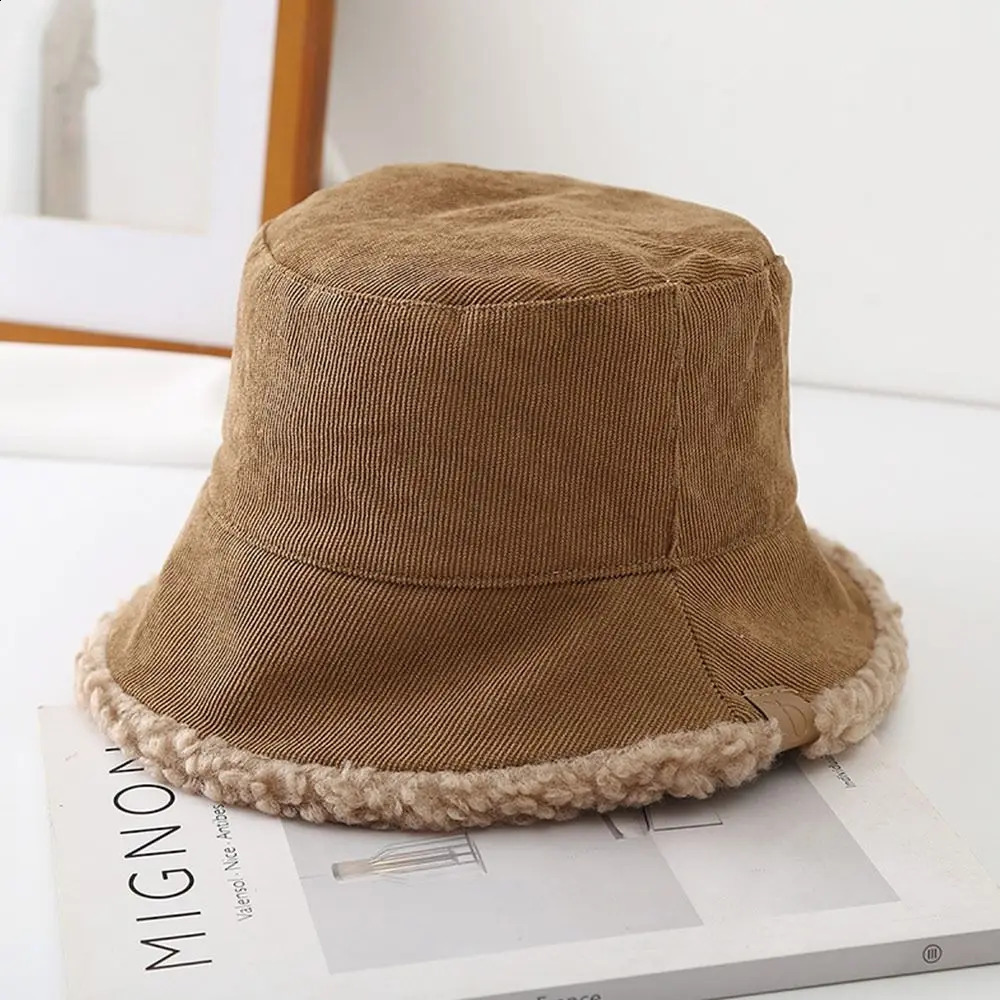 Trendy Lambswool Winter Bucket Hat Soft Warm Fisherman Cap Thickened Reversible Hip-Hip Cap for Casual Trips Sports Skiing 260921