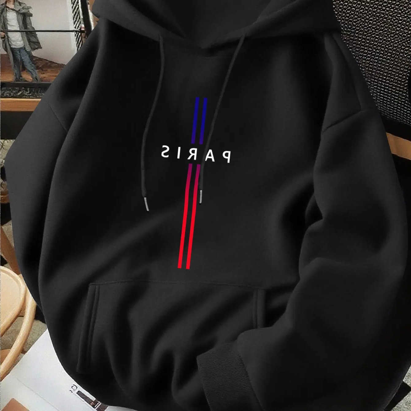 Minimally Men's Hoodies stylish Sweatshirts and versatile Paris striped printed hooded sweatshirt for daily use suitable for both men and women