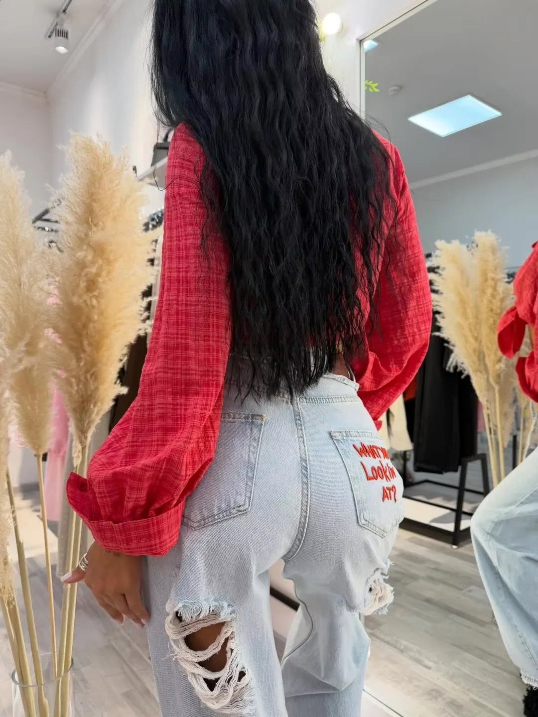 Retro Embroidered Letter Jeans for Women High Waisted Straight Leg Classic Hip-Hop Comfortable Stretch Denim Pants 260921