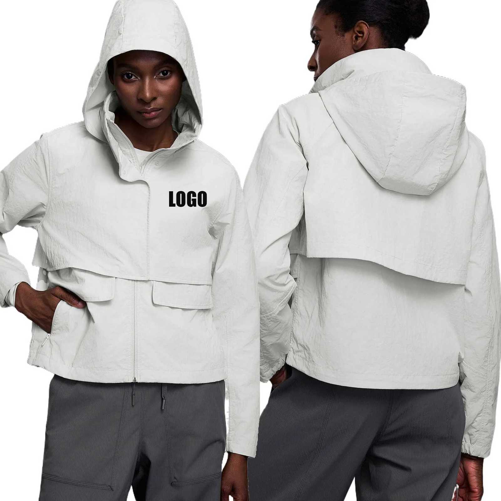 Jackets Custom women's autumn Women's light and breathable waterproof trench coat stand-up collar hooded casual short pocket sports jacket