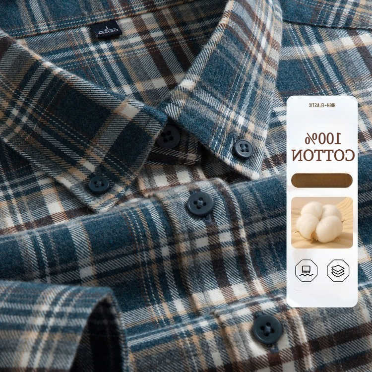 Cotton Men's Casual Shirts 100% Flannel Shirt Men's Plaid Casual Jacket Anti-Wrinkle Multi-Color Gold Quality Long-Staple Cotton S-4XL H26