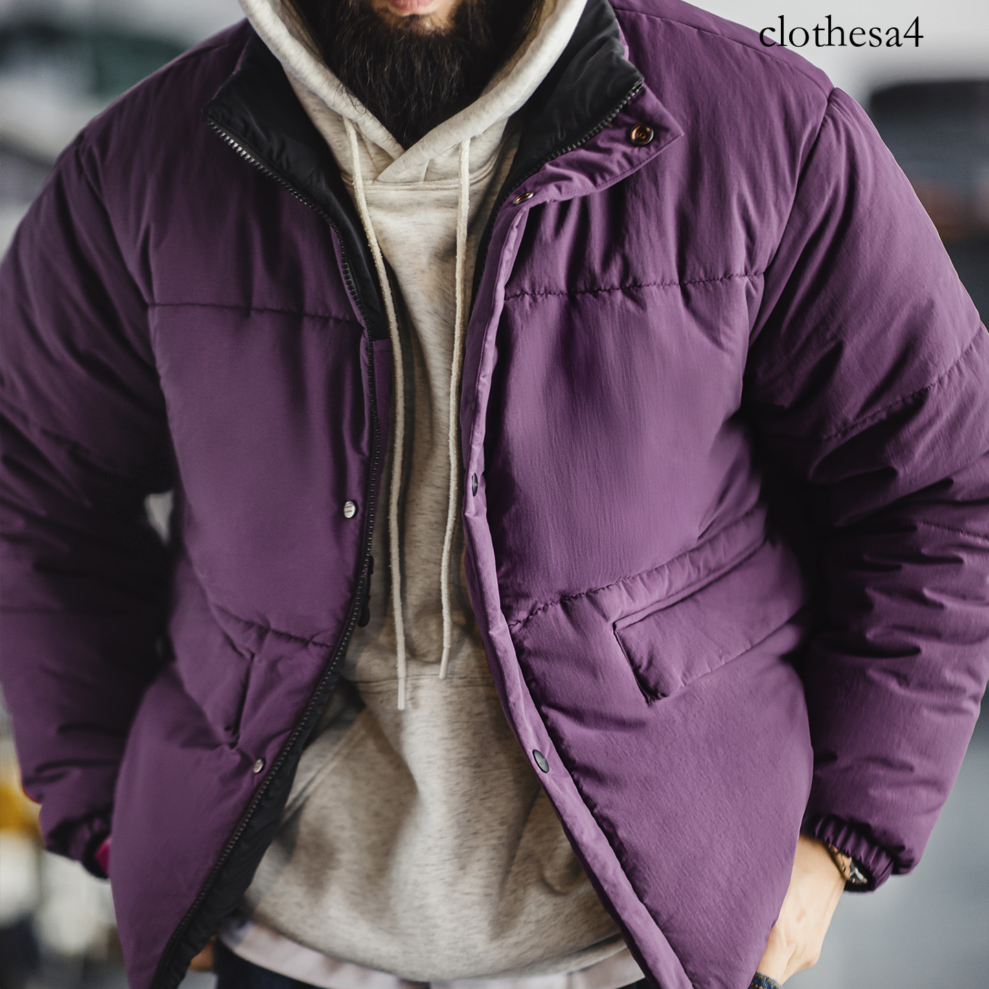 Maden Vintage Men's Reversible Thermal Jacket Water-Repellent Heavyweight Cotton Stand Collar Short Coat for Autumn Winter
