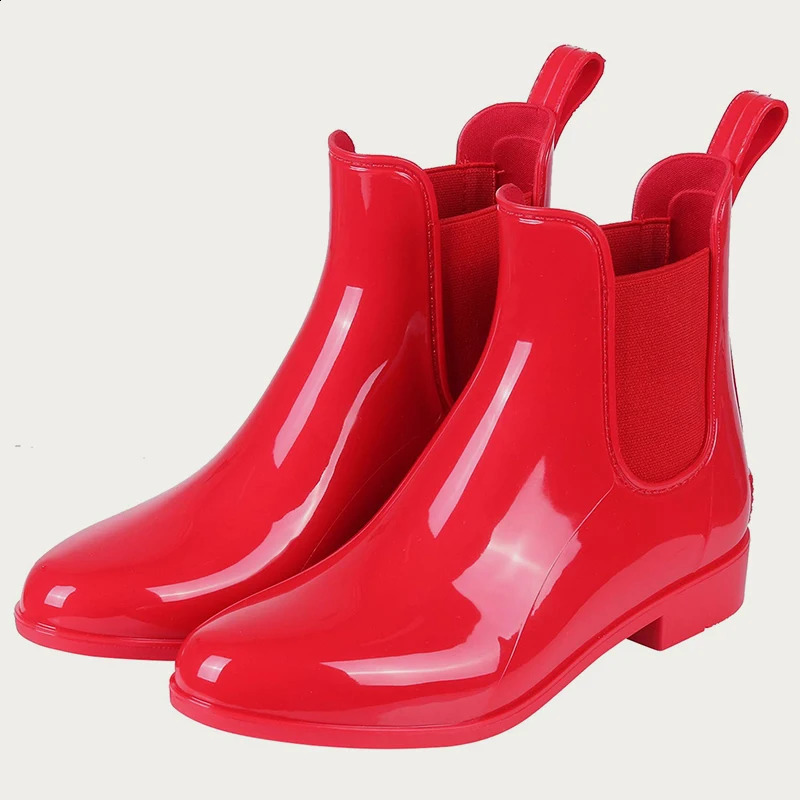 Bebealy Botas de lluvia cortas para mujer, botines impermeables sin cordones, botas de lluvia antideslizantes para el hogar para verano, botas de ja