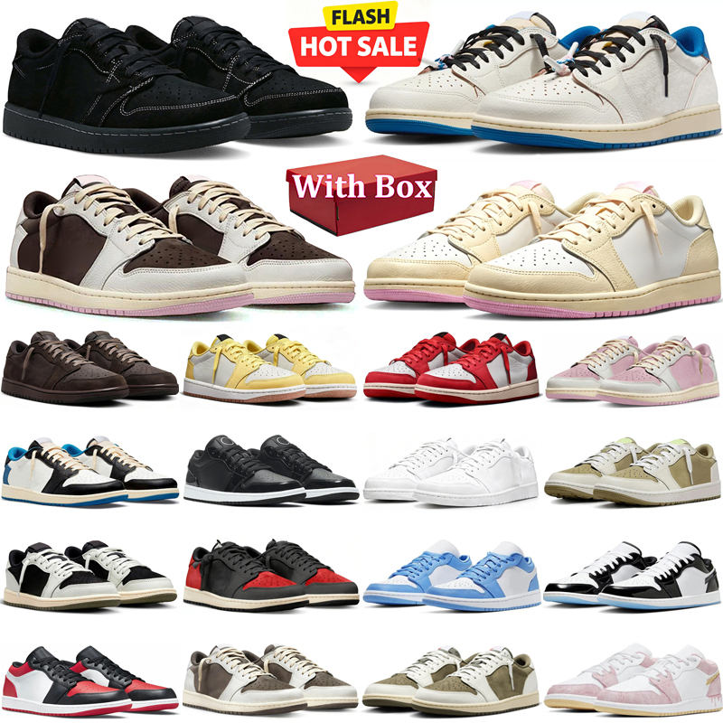 travi scott low 1 scarpe da basket firmate 1 1s basse scarpe da ginnastica da uomo scarpe da ginnastica da donna Punta nera Neutra Oliva PersonalitÃ