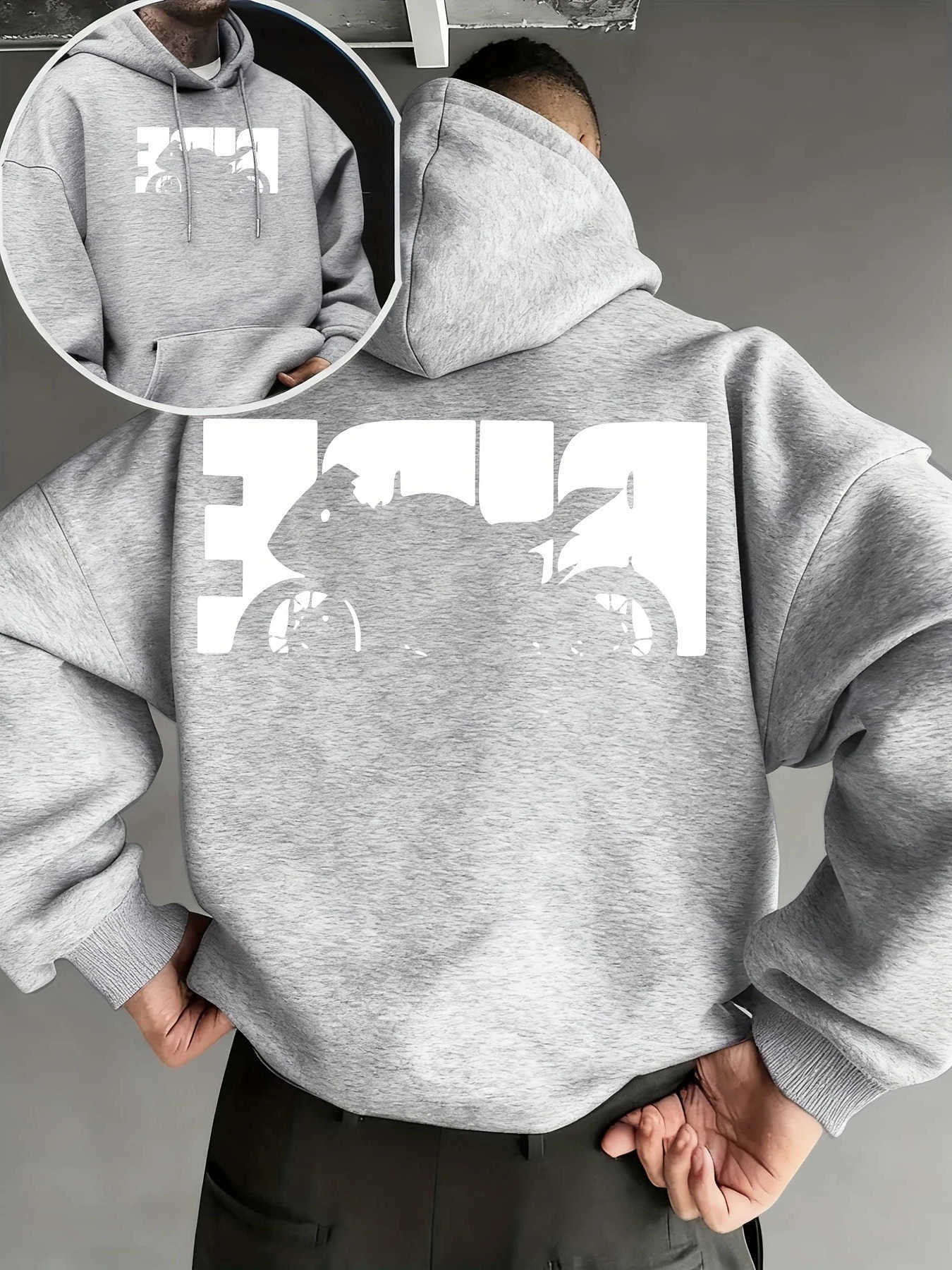 Racing Sudaderas con capucha para hombre Sudaderas con capucha para hombre Estampado gráfico de motocicleta en la espalda Sudadera con forro minimal