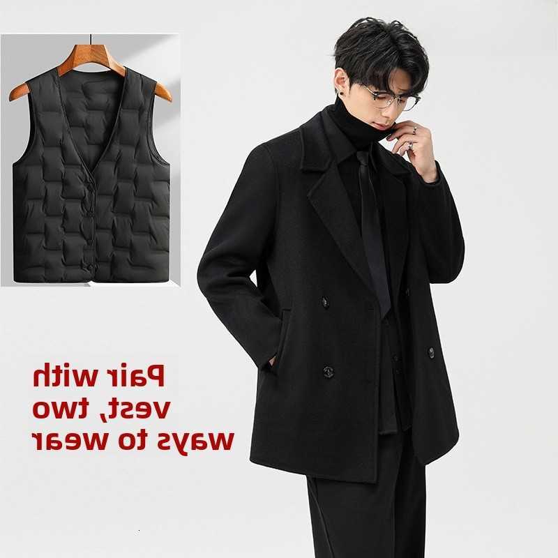 Misto lana Autunno Inverno Cappotto di lana double face fatto a mano da uomo per uomo Gilet interno rimovibile Cappotto con risvolto doppio petto Mo