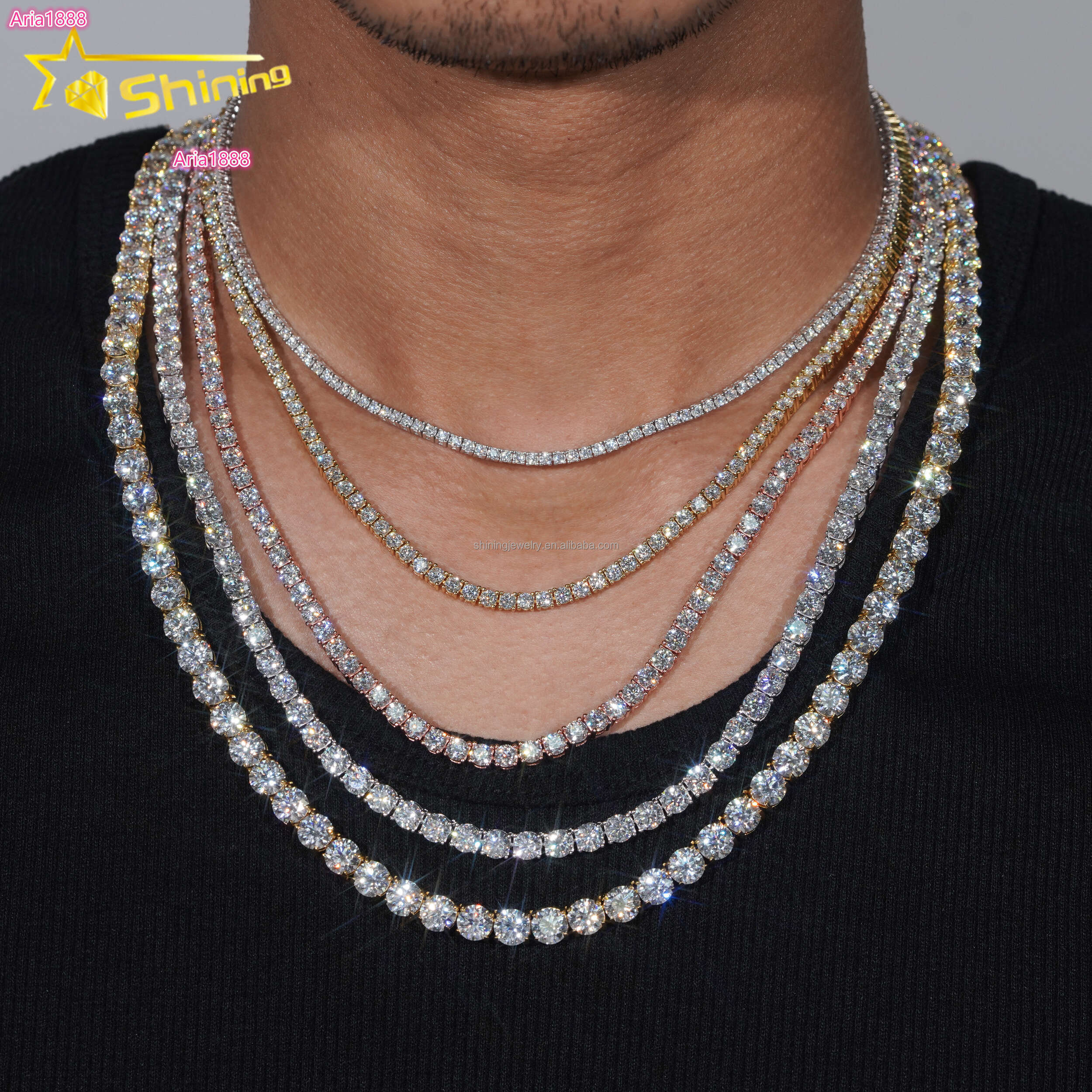 Best Selling GRA Certificated VVS Moissanite Tennis Chain 925 Silver 2mm 3mm 4mm 5mm Iced Out Moissanite Tennis Choker Necklaces