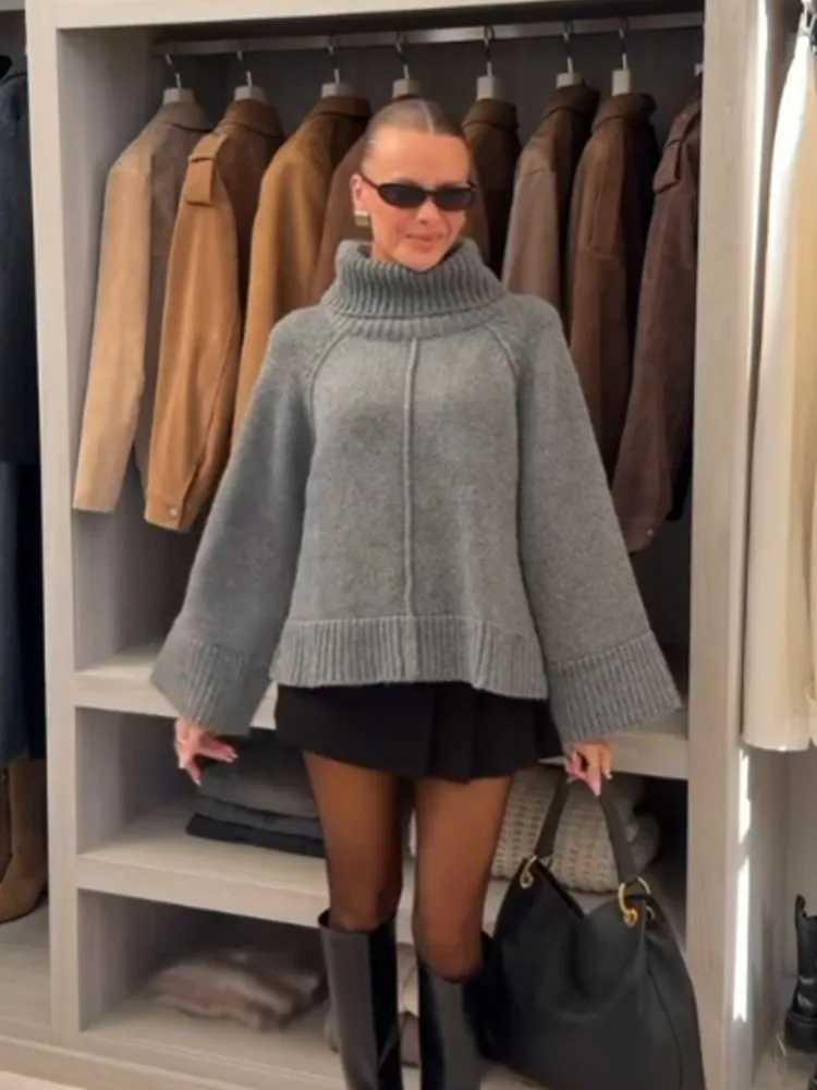 HH Women Fashion Long Slves Stand Collar Solid Color Pullover Knitted Sweater Female Loose Comfort Strt Style Winter Top T260829
