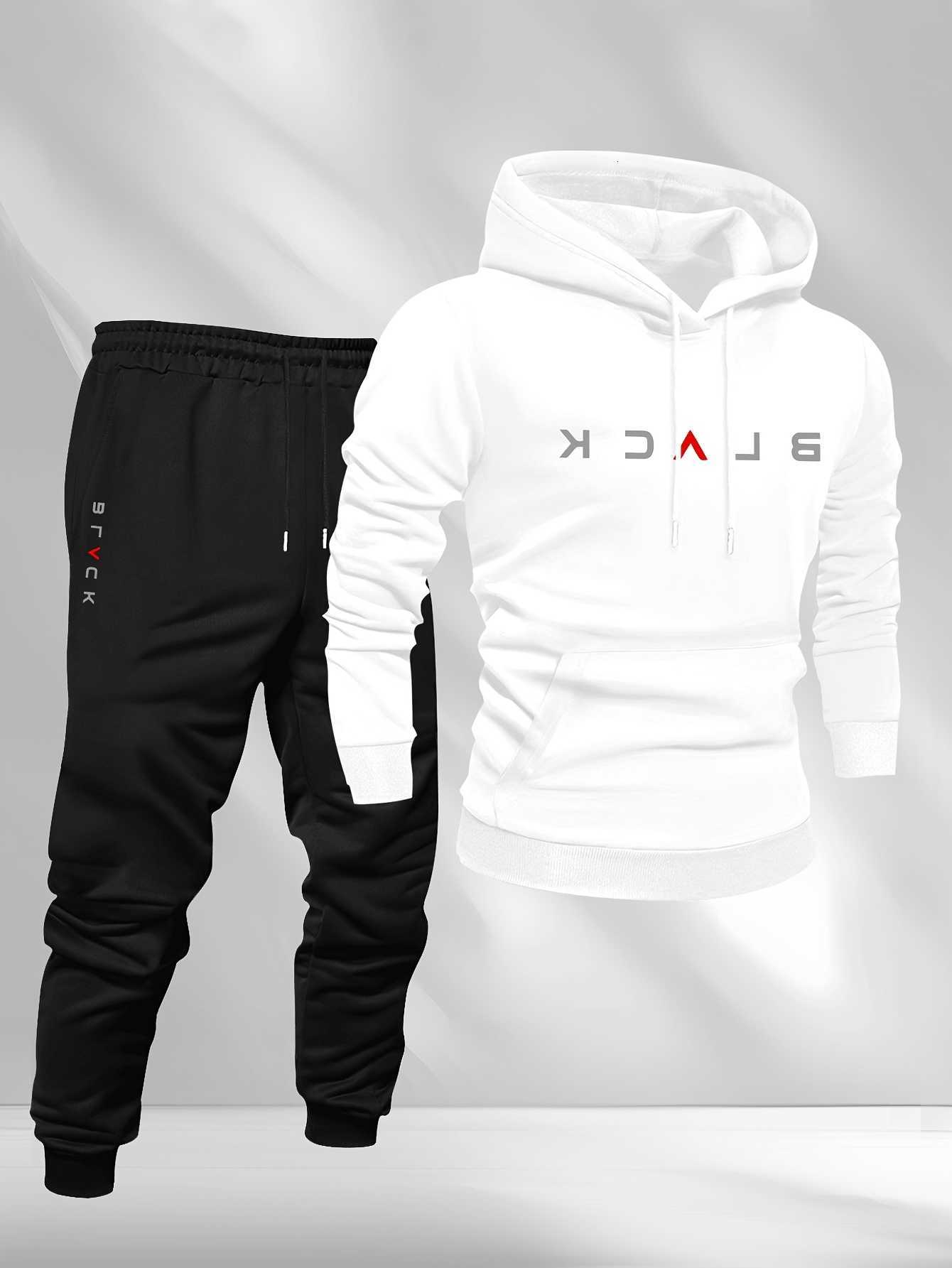 sweatshirt Men's Hoodies Sweatshirts Hoodie men's fall/winter sports casual set with American-style versatile printed top and long pants o