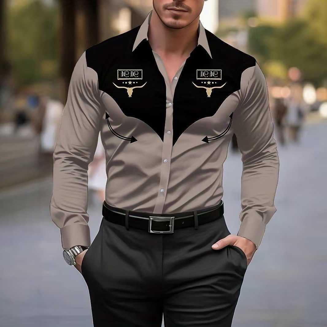 Casual Shirts Fashionable Men's Men's Long Sleeve Shirt Breathable Casual Button Striped Vintage Cowboy Western Long Sleeve Shirt H260921