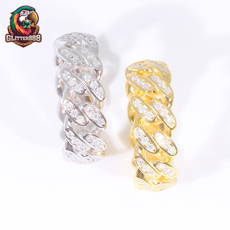 Hip Hop Jewelry Mossanite Ring 925 Sterling Silver Hot Sale Single Row VVS Diamond Moissanite Cuban Ring for Men