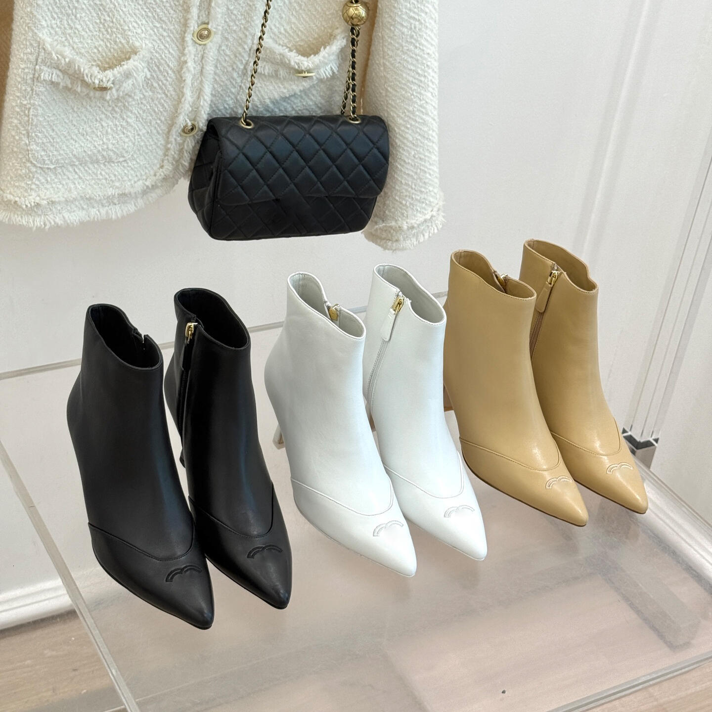 luxury Designer High Heel Ankle Boots Suede Side Zipper Elegant Party Mesh Dress shoes Womens Genuine Leather 10a Office Half Booties Outdoor Fashio