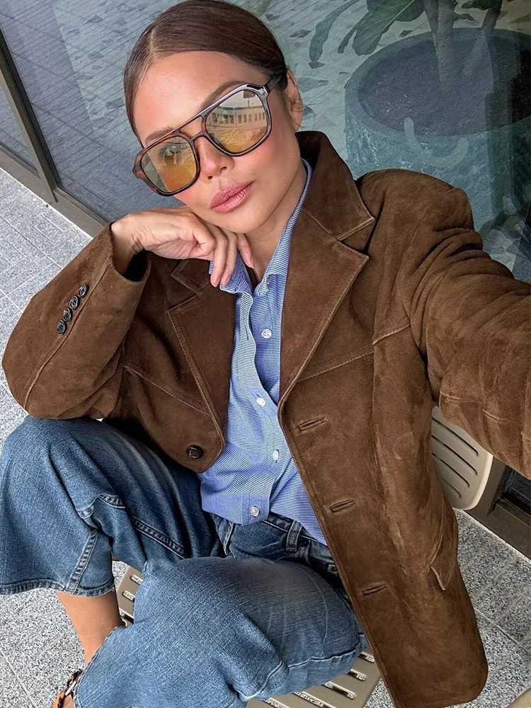 HH Women Elegant Strt Style Turn-down Collar Single-breasted Coat Female Autumn Slim Solid Long Slve Loose Blazer Jacket T260829