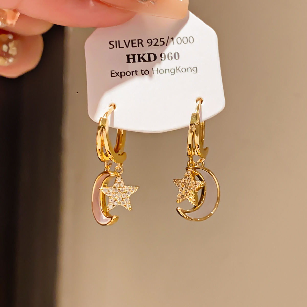 Moonlight Starlight~Luxury Zircon Mother-Of-Pearl Star Moon Vintage Sweet Earrings, Fashionable And Sophisticated Ear Accessories