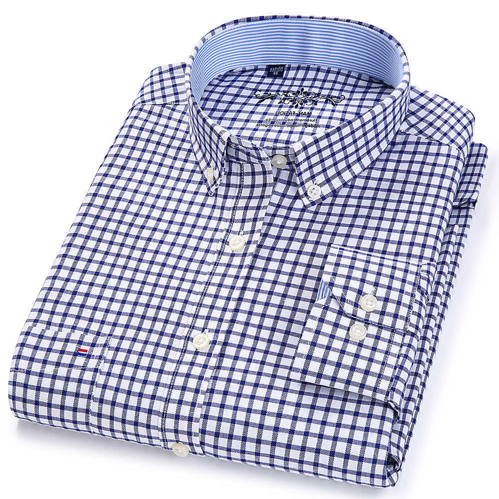 Casual Shirts Men's Long Men's Sleeve Oxford Plaid Striped Work Casual Shirt with Pocket Spring Autumn Cotton Blend Regular-fit Button-dow