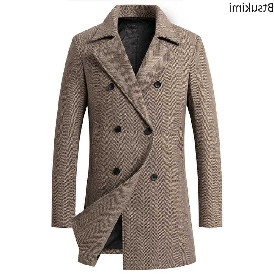 Wool Blends New 2026 Men's Men's Double Breasted Wool Coat Simple Mid-length Trench Men Business Casual Woolen Jacket Male Warm Windbreak
