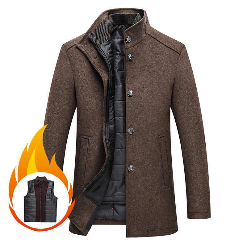 Slim Blends Men's Adjustable Wool Parkas Men Fashion Autumn Clothing Windproof Woolen Male Business Coat Men Brand Winter Warm Jacket Parkas D2