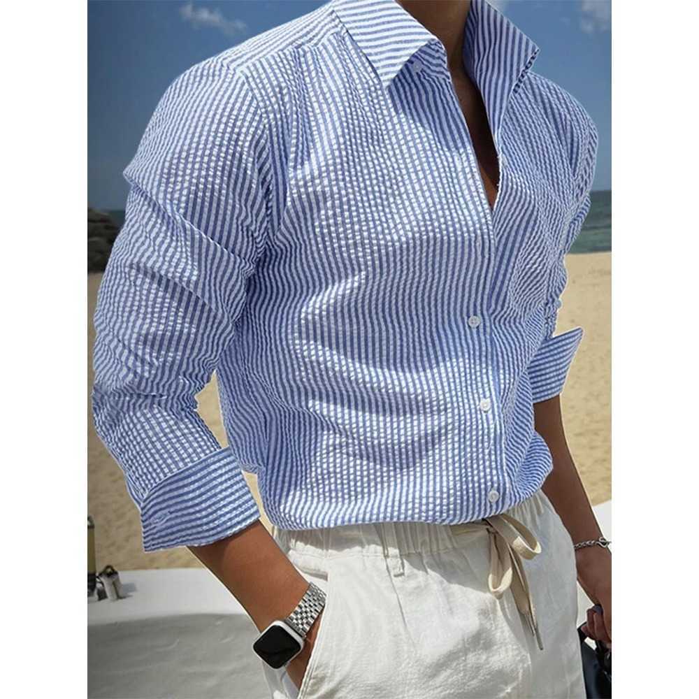Striped Men's Vintage Casual Shirts Mens Shirts Daily Casual Breathable Long Sleeve Shirt Spring Summer Beach Leisure Buttoned Lapel Men Cardig