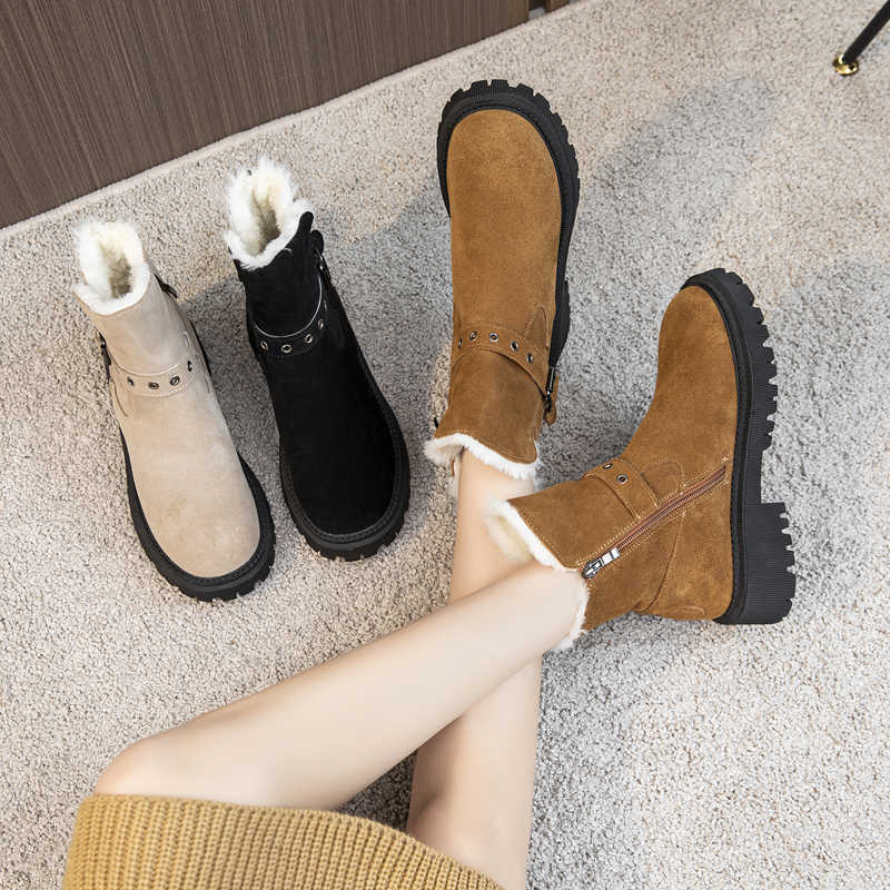 Women Boots DIMANYU Snow Boots Suede Genuinen Leather New Large Size 41 42 Warm Women Winter Boots British Style Women Ankle Boots H260921
