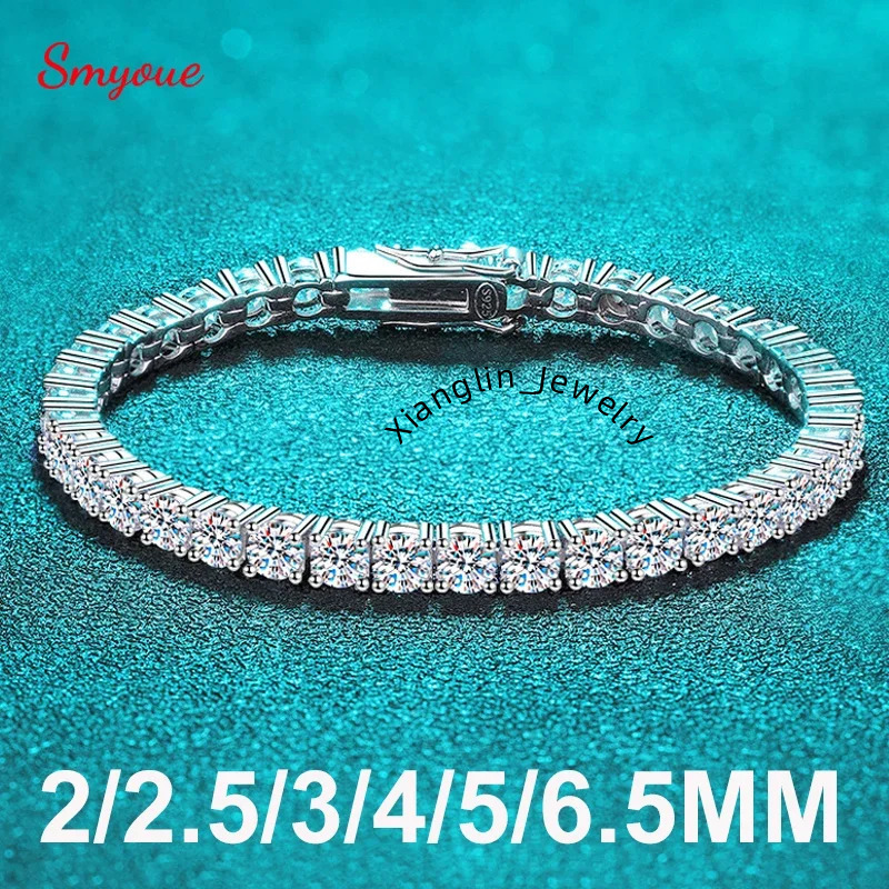 Smyoue 2-6.5mm Real Moissanite Tennis Bracelet for Women Christmas Gift Platinum Plated 100% 925 Sterling Silver Wedding Jewelry