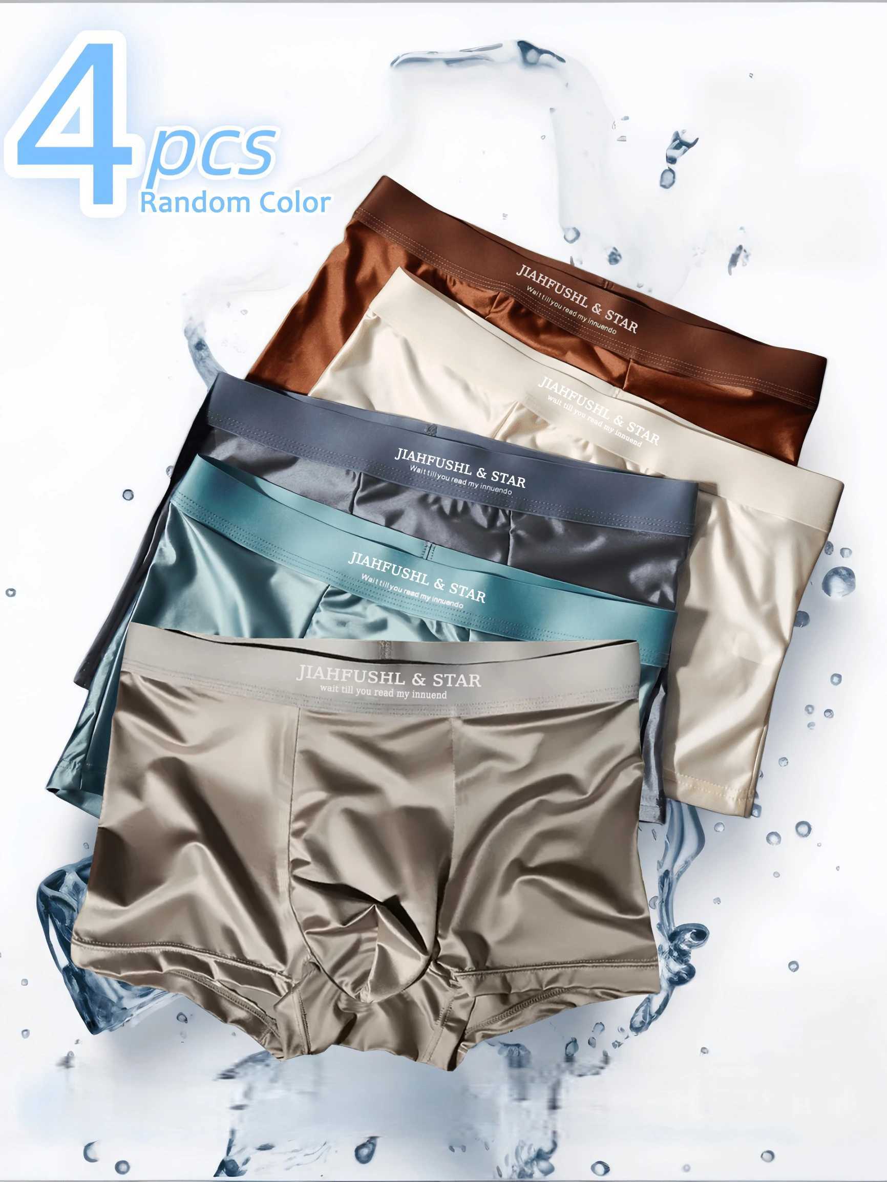 4PCS/Pack Ice Silk Satin-like Boxers Summer Smooth Cool Solid Men's Underpants Breathable Mesh Crotch Panties Underwear Q260921